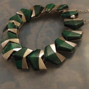 Vintage Gorgeous Ledesma Sterling Silver Chevron Bracelet with Malachite Stones